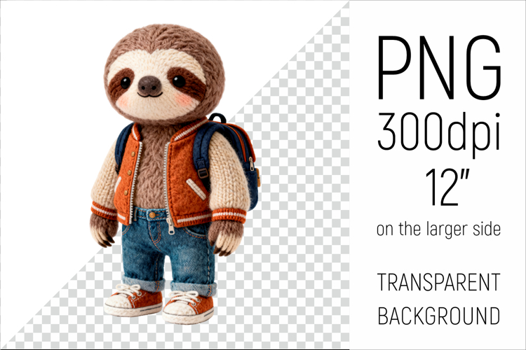 Knitted School Sloth with Backpack | Cute School Animal Clip