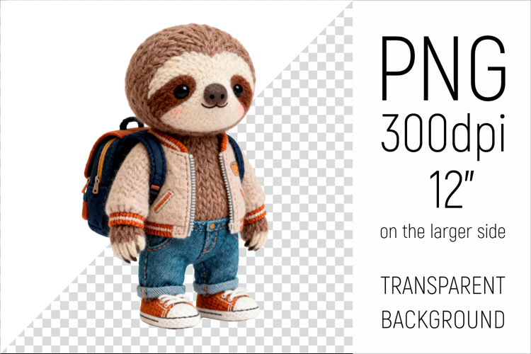 Knitted School Sloth with Backpack | Cute School Animal Clip