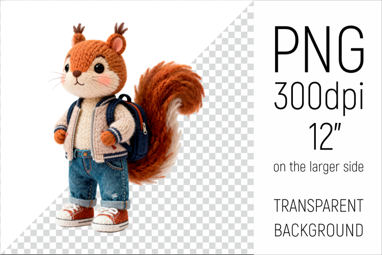 Knitted Squirrel with Backpack | Cute School Animal Clipart