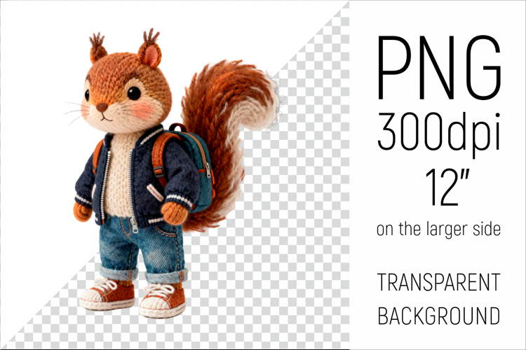 Knitted Squirrel with Backpack | Cute School Animal Clipart