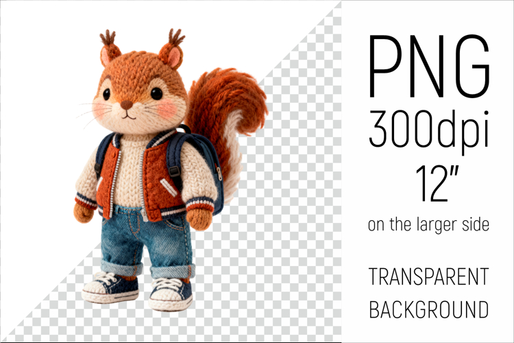 Knitted Squirrel with Backpack | Cute School Animal Clipart