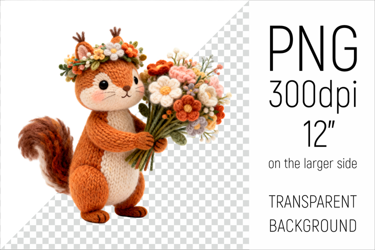 Knitted Squirrel with Flowers | Mothers Day Animal Clipart