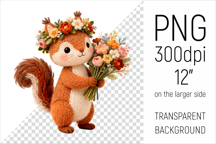 Knitted Squirrel with Flowers | Mothers Day Animal Clipart