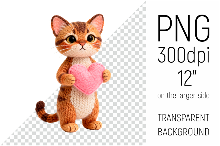 Knitted Tabby Cat with Heart | Amigurumi Cat Clipart