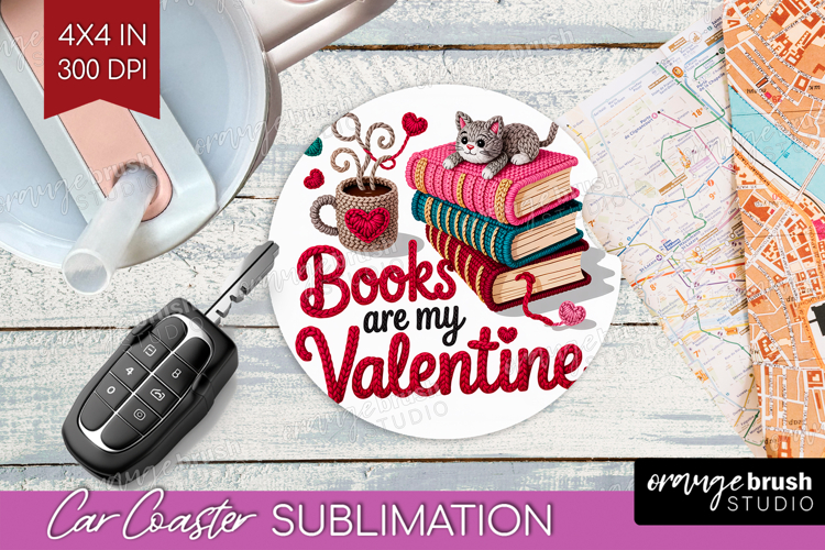 Knitted Valentines Day Car Coaster - Faux Yarn Coaster PNG