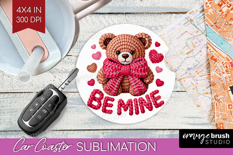 Knitted Valentines Day Car Coaster - Faux Yarn Coaster PNG