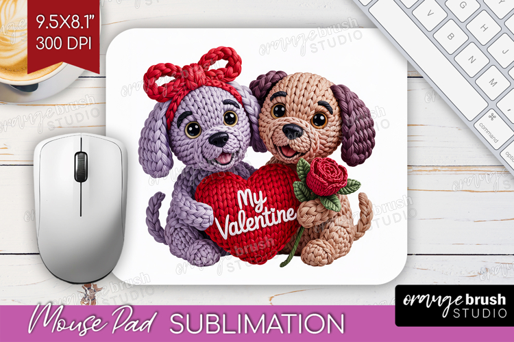 Knitted Valentines Day Mouse Pad Sublimation - Faux Yarn PNG