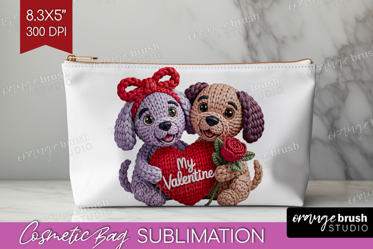 Knitted Valentines Day Cosmetic Bag - Faux Yarn Makeup Bag