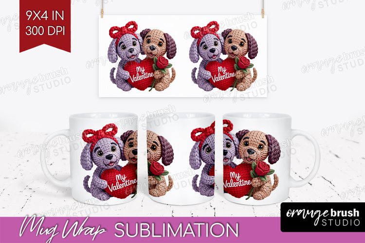 Knitted Valentines Day Mug Wrap - Faux Yarn Mug PNG