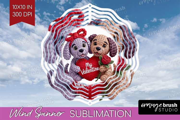 Knitted Valentines Day Wind Spinner Sublimation PNG - Faux