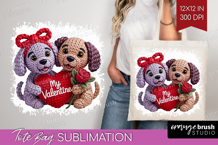 Knitted Valentines Day Tote Bag - Faux Yarn Tote Bag PNG