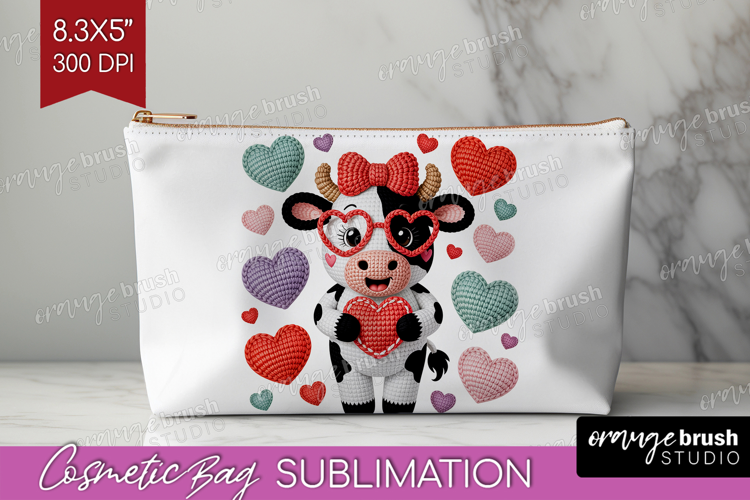 Knitted Valentines Day Cosmetic Bag - Faux Yarn Makeup Bag