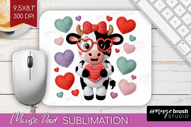 Knitted Valentines Day Mouse Pad Sublimation - Faux Yarn PNG
