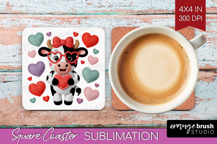 Knitted Valentines Day Square Coaster - Faux Yarn Coaster