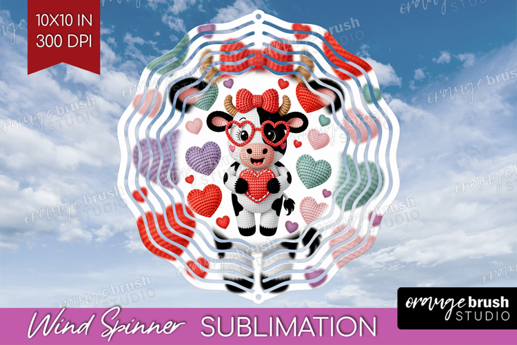Knitted Valentines Day Wind Spinner Sublimation PNG - Faux