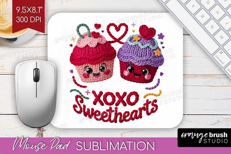 Knitted Valentines Day Mouse Pad Sublimation - Faux Yarn PNG
