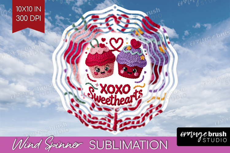 Knitted Valentines Day Wind Spinner Sublimation PNG - Faux