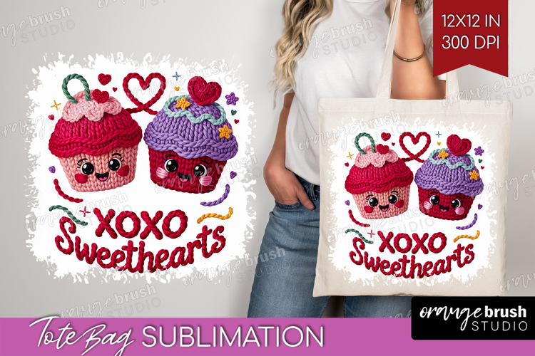 Knitted Valentines Day Tote Bag - Faux Yarn Tote Bag PNG