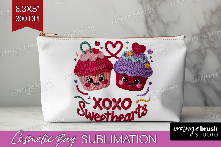 Knitted Valentines Day Cosmetic Bag - Faux Yarn Makeup Bag example image 1