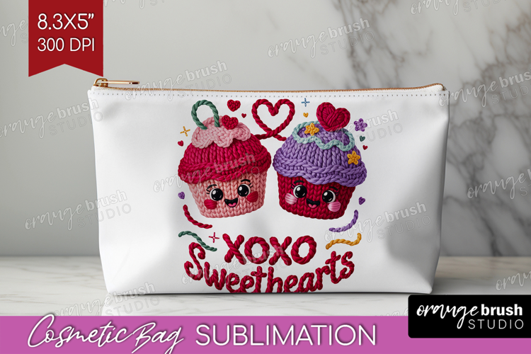 Knitted Valentines Day Cosmetic Bag - Faux Yarn Makeup Bag
