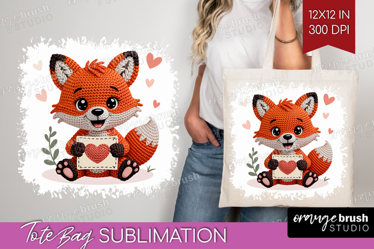 Knitted Valentines Day Tote Bag - Faux Yarn Tote Bag PNG