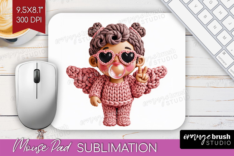 Knitted Valentines Day Mouse Pad Sublimation - Faux Yarn PNG