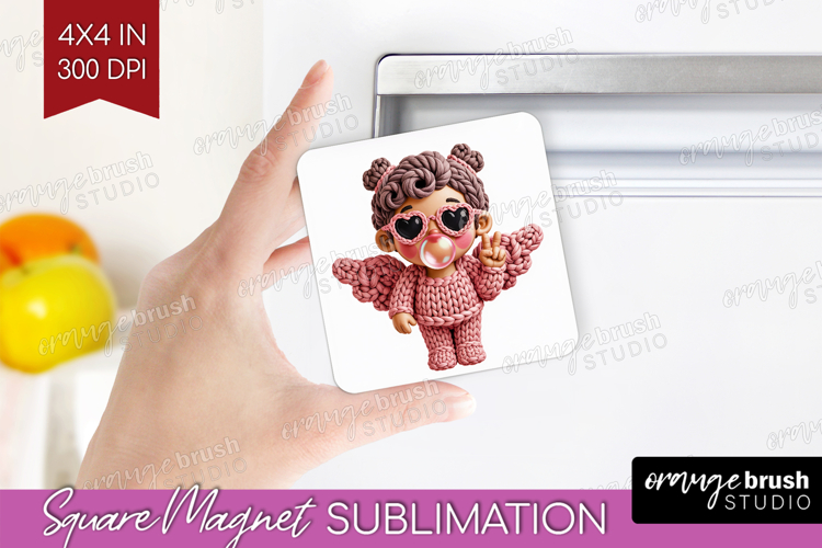 Knitted Valentines Day Magnet Sublimation - Faux Yarn Square