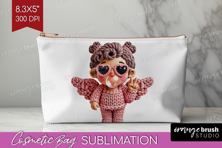 Knitted Valentines Day Cosmetic Bag - Faux Yarn Makeup Bag
