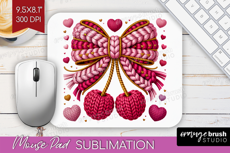 Knitted Valentines Day Mouse Pad Sublimation - Faux Yarn PNG