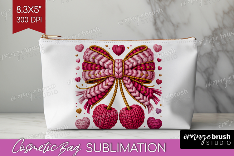 Knitted Valentines Day Cosmetic Bag - Faux Yarn Makeup Bag