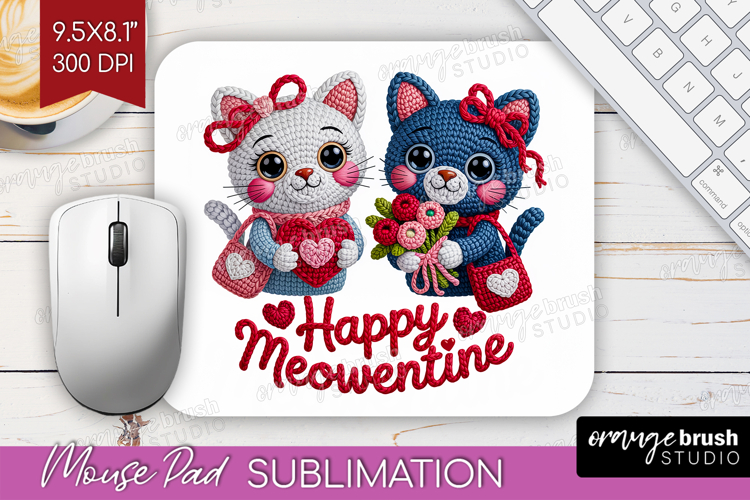 Knitted Valentines Day Mouse Pad Sublimation - Faux Yarn PNG