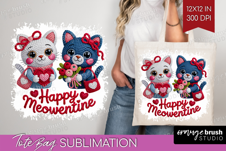 Knitted Valentines Day Tote Bag - Faux Yarn Tote Bag PNG