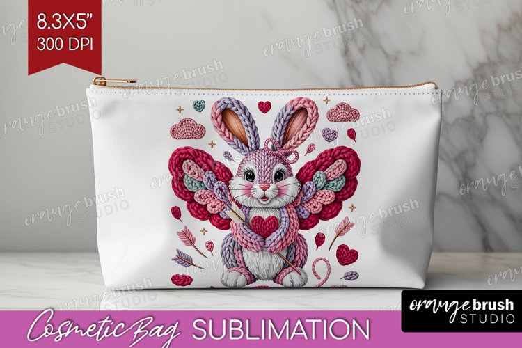 Knitted Valentines Day Cosmetic Bag - Faux Yarn Makeup Bag