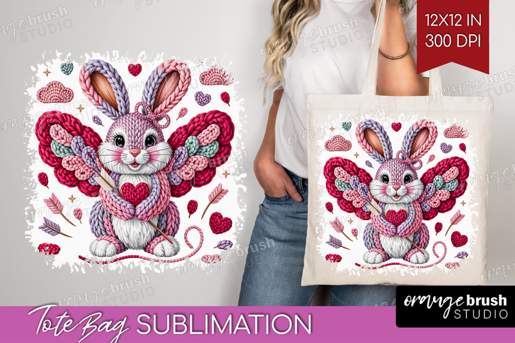 Knitted Valentines Day Tote Bag - Faux Yarn Tote Bag PNG