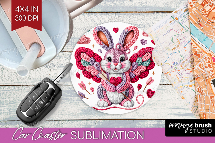 Knitted Valentines Day Car Coaster - Faux Yarn Coaster PNG