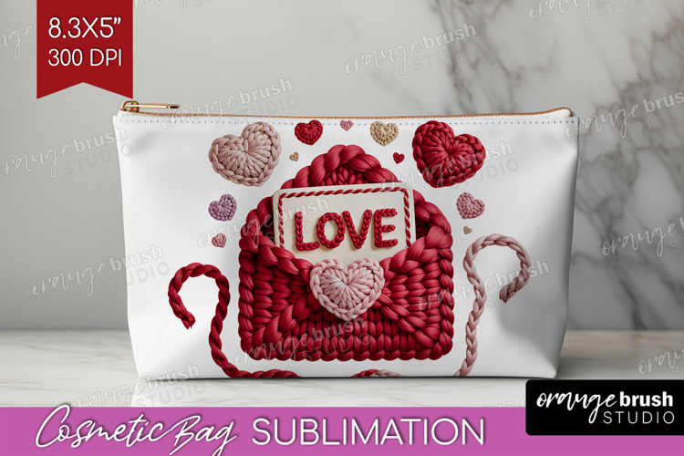 Knitted Valentines Day Cosmetic Bag - Faux Yarn Makeup Bag