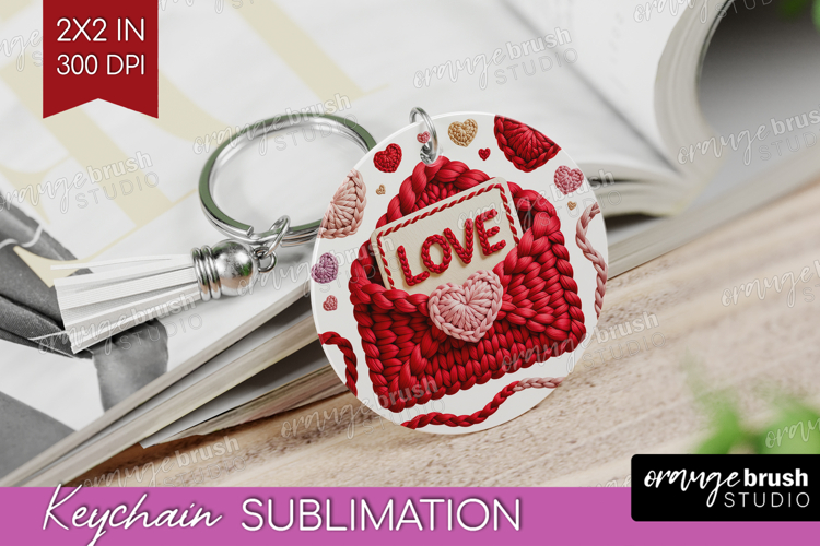 Knitted Valentines Day Keychain PNG - Faux Yarn Keychain