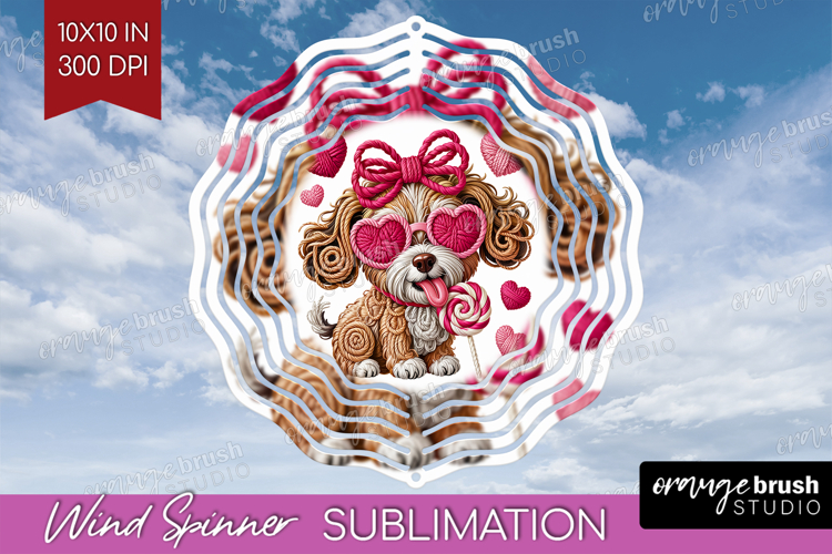Knitted Valentines Day Wind Spinner Sublimation PNG - Faux