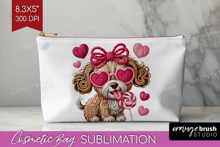 Knitted Valentines Day Cosmetic Bag - Faux Yarn Makeup Bag example image 1