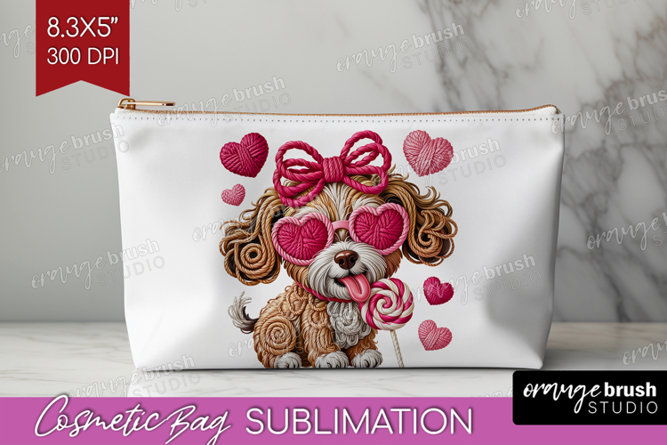 Knitted Valentines Day Cosmetic Bag - Faux Yarn Makeup Bag