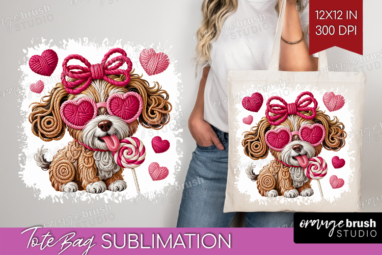 Knitted Valentines Day Tote Bag - Faux Yarn Tote Bag PNG