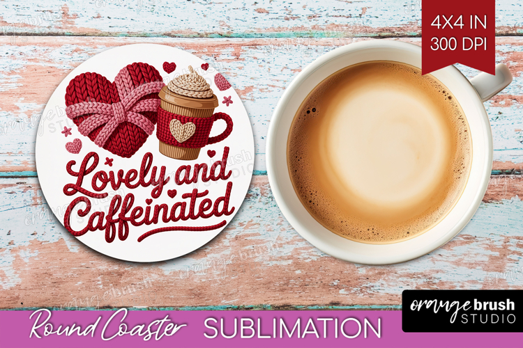 Knitted Valentines Day Round Coaster - Faux Yarn Coaster PNG