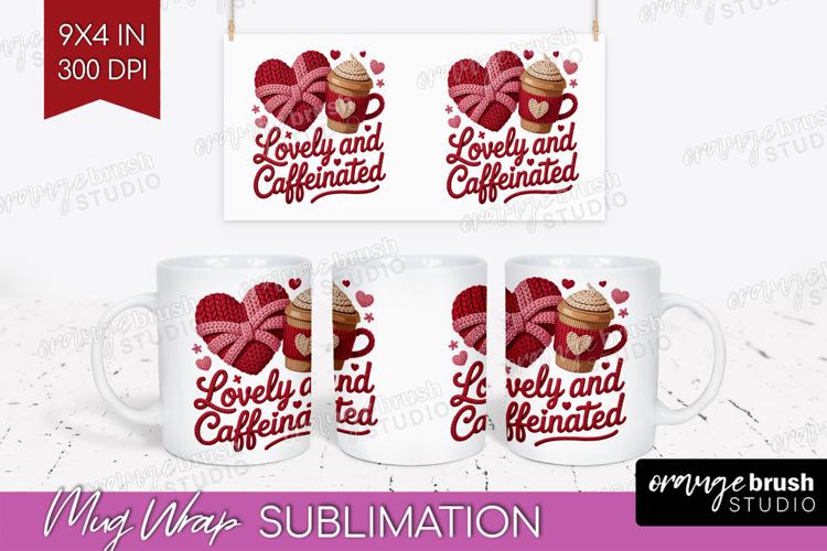 Knitted Valentines Day Mug Wrap - Faux Yarn Mug PNG