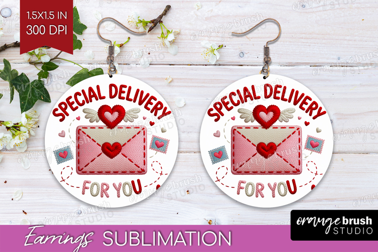 Knitted Valentines Day Round Earrings - Faux Yarn PNG