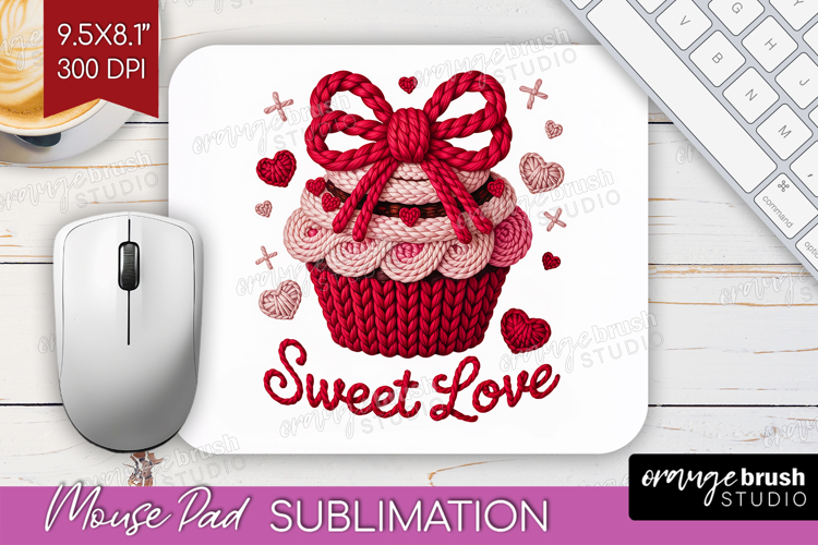 Knitted Valentines Day Mouse Pad Sublimation - Faux Yarn PNG
