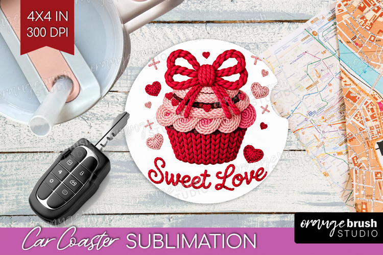 Knitted Valentines Day Car Coaster - Faux Yarn Coaster PNG