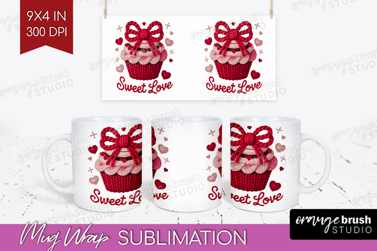 Knitted Valentines Day Mug Wrap - Faux Yarn Mug PNG