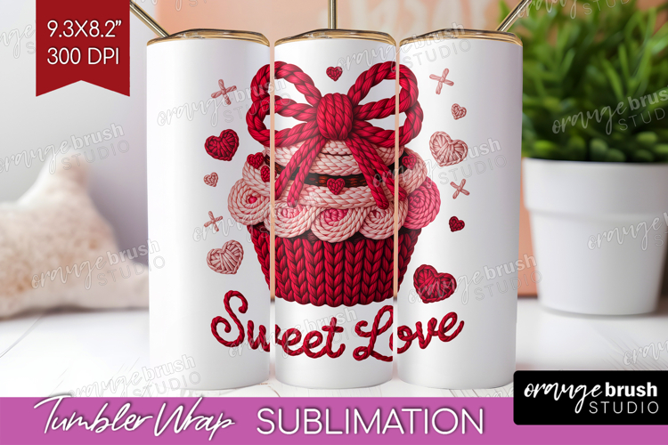 Knitted Valentines Day Tumbler Wrap - Faux Yarn Tumbler PNG