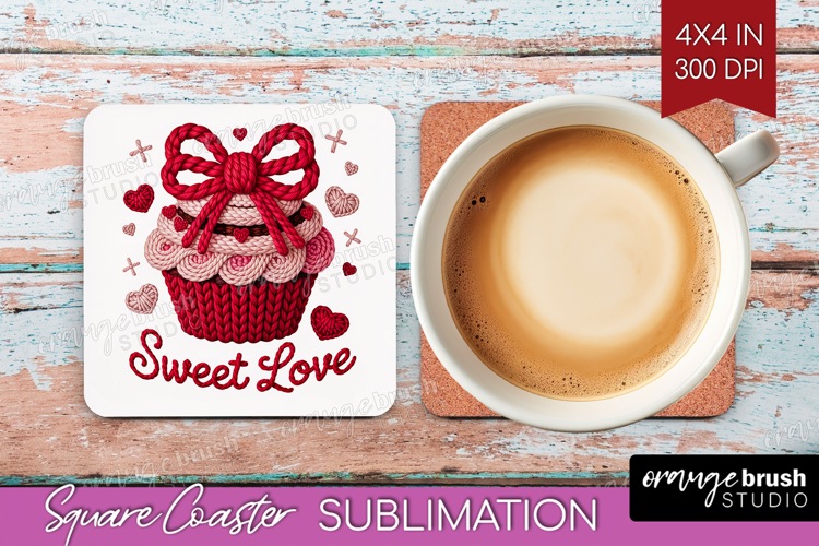 Knitted Valentines Day Square Coaster - Faux Yarn Coaster