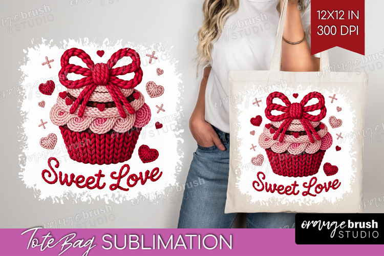 Knitted Valentines Day Tote Bag - Faux Yarn Tote Bag PNG